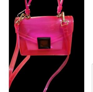 Hot Pink Clear Crossbody Bag with Black Accent - Unbranded
